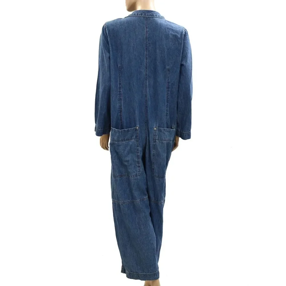Free People We The Free Margarita Jumpsuit Utility Rigid Denim Wide Leg S 288857